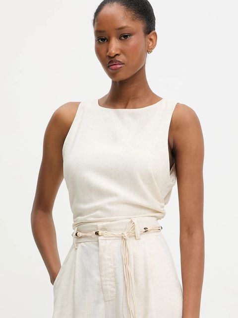 Answear.LAB bluzka z lnem damska kolor beżowy gładka