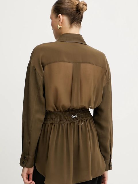 Pinko koszula z domieszką lnu damska kolor zielony regular z kołnierzykiem klasycznym 105017 A2I9