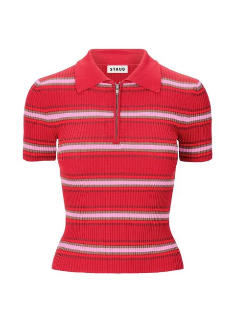 STAUD Ren zip-fatening striped polo shirt - Red - zdjęcie produktu nr 1