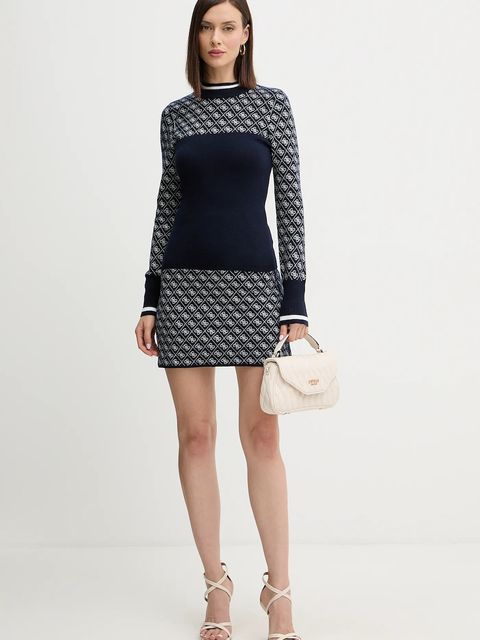 Guess sweter z dodatkiem wełny AUBREY damski kolor granatowy z półgolfem W5BR24 Z3JD2