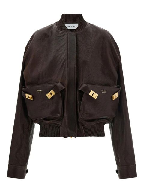 Ferragamo ribbed-trim patch-pocket bomber jacket - Brown - zdjęcie produktu nr 1