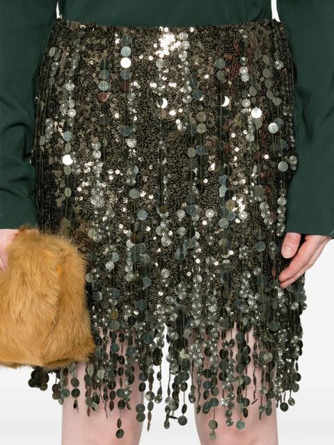 Blumarine sequin-embellished fringe mini skirt - Green