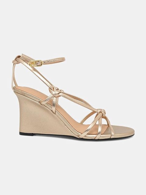 Tommy Hilfiger sandały skórzane METAL LEATHER KNOTS WEDGE SANDAL kolor złoty FW0FW08801