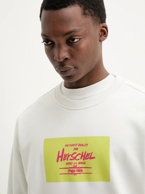 Herschel bluza bawełniana kolor beżowy z nadrukiem 50550-05977