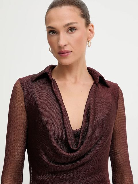 Bardot sukienka kolor bordowy maxi dopasowana 59613DB1