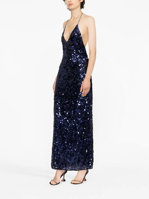 Oséree sequinned halterneck sleeveless dress - Blue