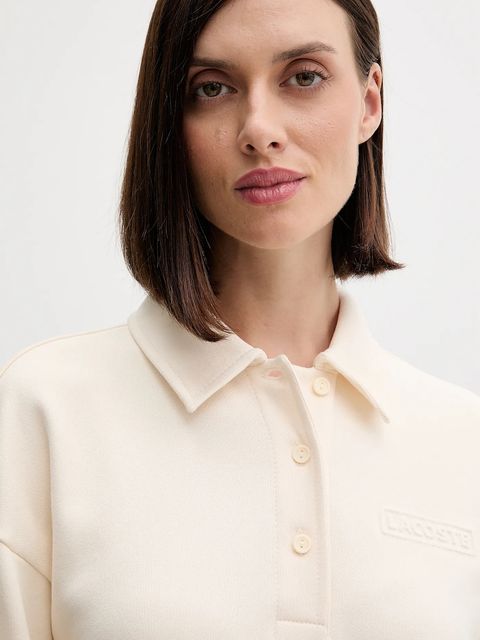 Lacoste bluza bawełniana damska kolor beżowy gładka SF0351