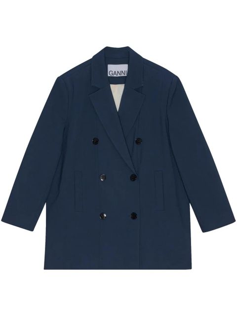 GANNI double-breasted longline blazer - Blue