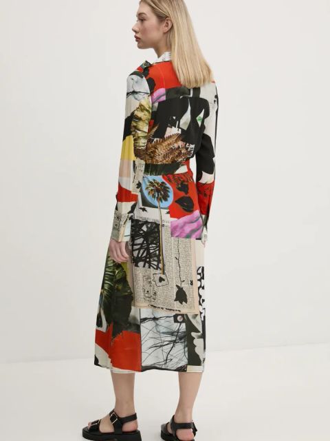 Desigual sukienka COLLAGE LACROI kolor czarny midi rozkloszowana 25SWVW45