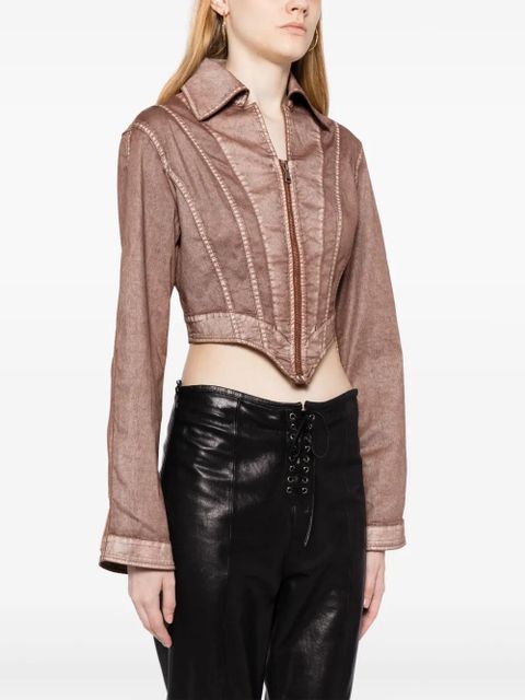 Jean Paul Gaultier cropped corset-style denim jacket - Brown