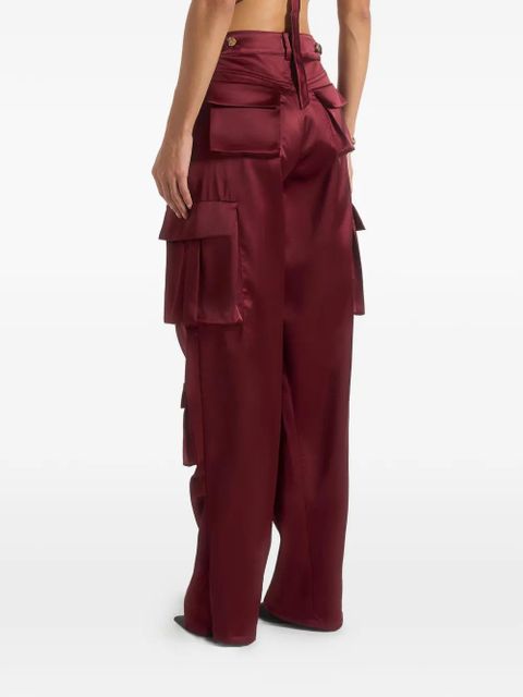 Manière De Voir Emilie high-waisted satin wine red cargo pants