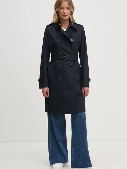 Tommy Hilfiger trencz damski kolor granatowy przejściowy dwurzędowy WW0WW42133