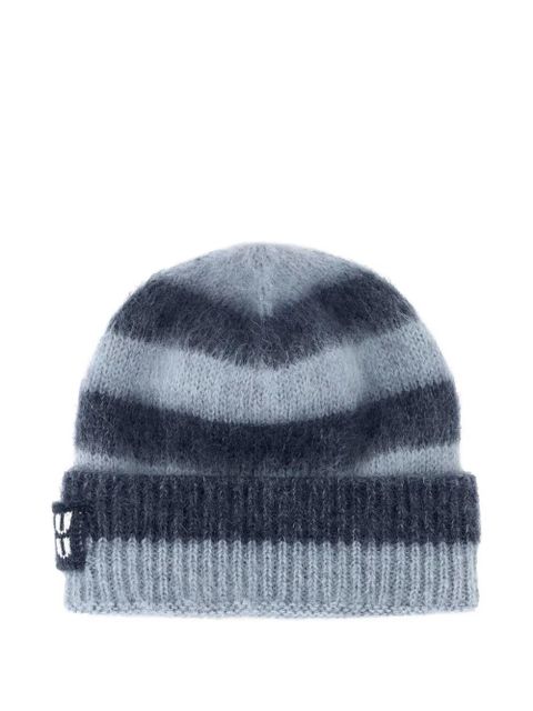 Miu Miu logo-patch striped-pattern beanie hat - Blue - zdjęcie produktu nr 1