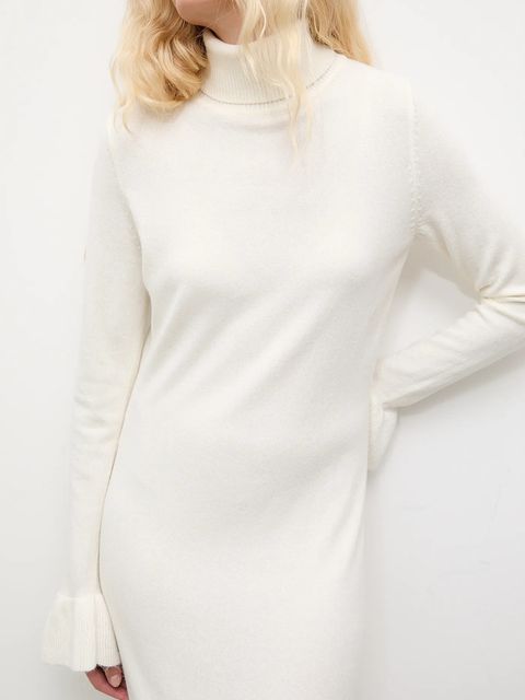 Answear.LAB sukienka z kaszmirem kolor beżowy midi prosta