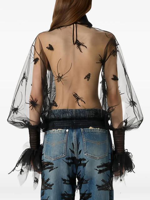 Blumarine insect-embroidered tulle blouse - Black