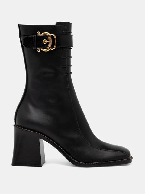 Pollini botki skórzane kolor czarny na słupku PA24058M0NPC100A - zdjęcie produktu nr 2