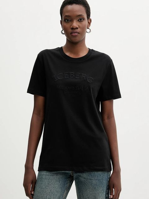 Iceberg t-shirt bawełniany damski kolor czarny F021 6327 - zdjęcie produktu nr 1