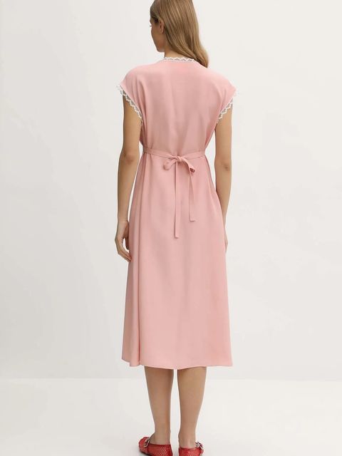 The Sleeper sukienka wiskozowa kolor różowy midi prosta PMDDR03P006L - zdjęcie produktu nr 2