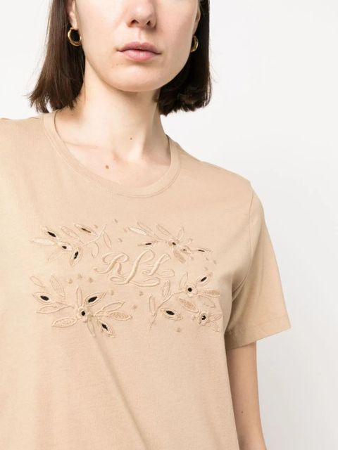 Lauren Ralph Lauren Katlin embroidered-detail T-shirt - Brown