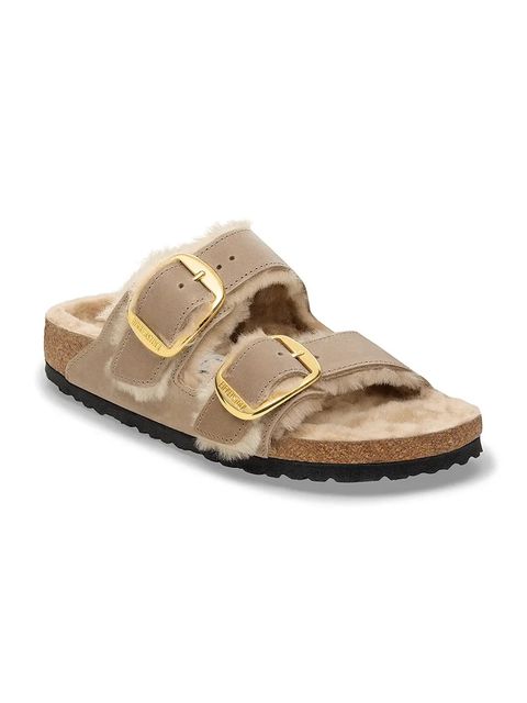 Birkenstock kapcie zamszowe Arizona Big Buckle Shearling kolor beżowy 1030384