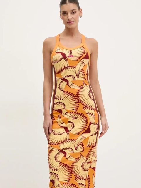 adidas sukienka x Farm Rio kolor pomarańczowy midi dopasowana JD6315 - zdjęcie produktu nr 2