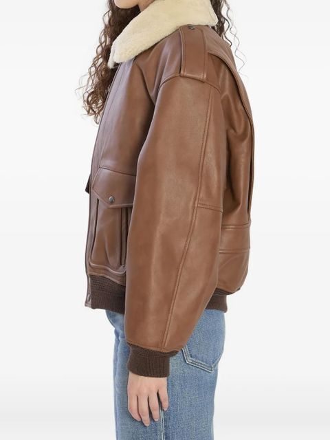 Saint Laurent shearling-collar ribbed bomber jacket - Brown - zdjęcie produktu nr 2