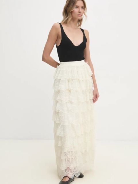 Answear.LAB spódnica kolor beżowy maxi rozkloszowana