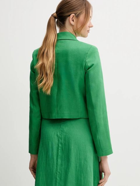 United Colors of Benetton marynarka lniana kolor zielony jednorzędowa gładka 2AGHDW037