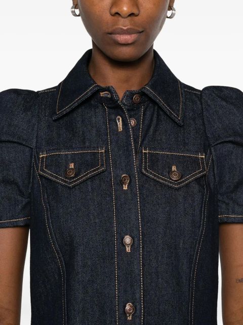 Alexander McQueen puff-sleeve button-front denim dress - Blue