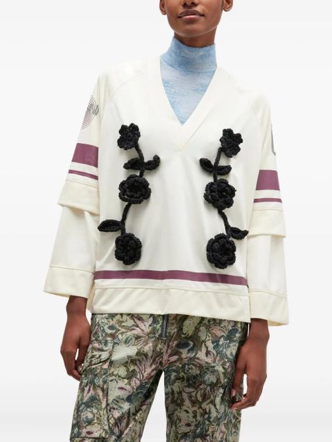 GANNI crochet-flowers jersey top - Neutrals - zdjęcie produktu nr 2