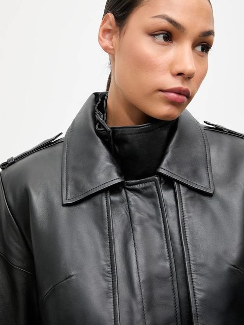 Answear.LAB trencz skórzany kolor czarny