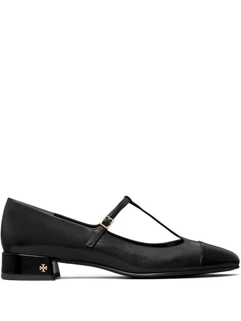 Tory Burch 25mm cap-toe T-strap ballerina shoes - Black