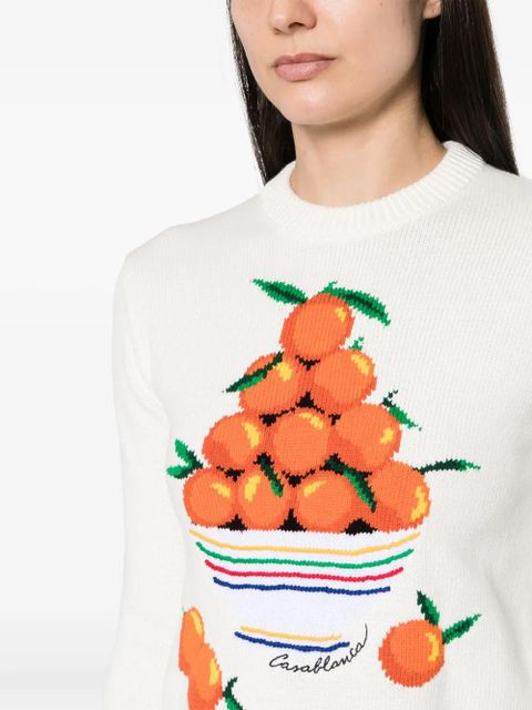 Casablanca patterned intarsia-knit cotton jumper - White