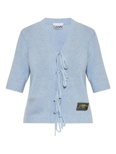 GANNI tie-fastening half-sleeved cardigan - Blue - zdjęcie produktu nr 1