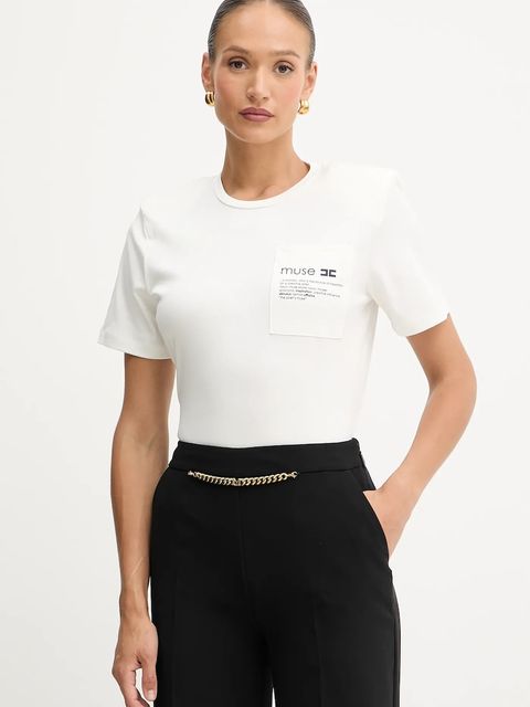 Elisabetta Franchi t-shirt bawełniany damski kolor biały MA02056E2 - zdjęcie produktu nr 1