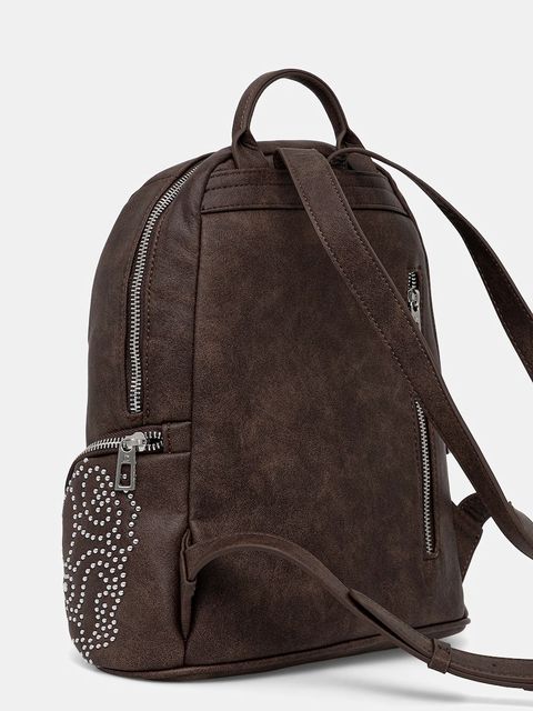 Desigual plecak POKER FACE CHEST damski kolor brązowy mały z aplikacją 25WAKP22