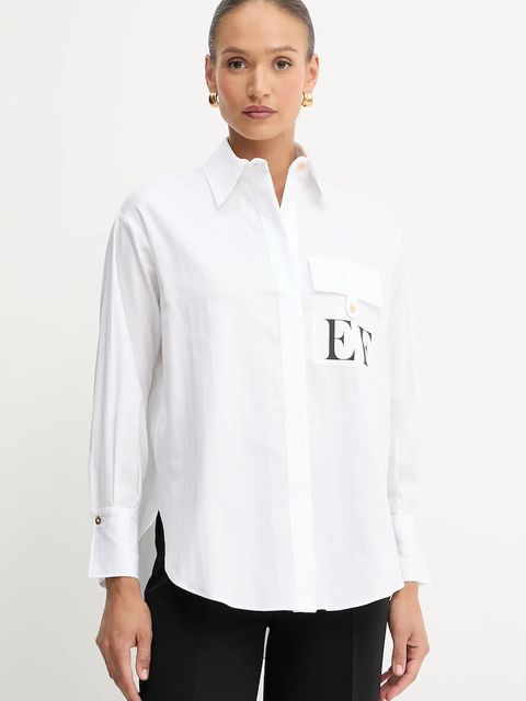 Elisabetta Franchi koszula bawełniana damska kolor biały relaxed z kołnierzykiem klasycznym CA12156E2 - zdjęcie produktu nr 1