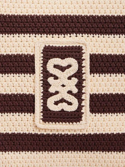 SANDRO striped ruffled-detail tote bag - Brown