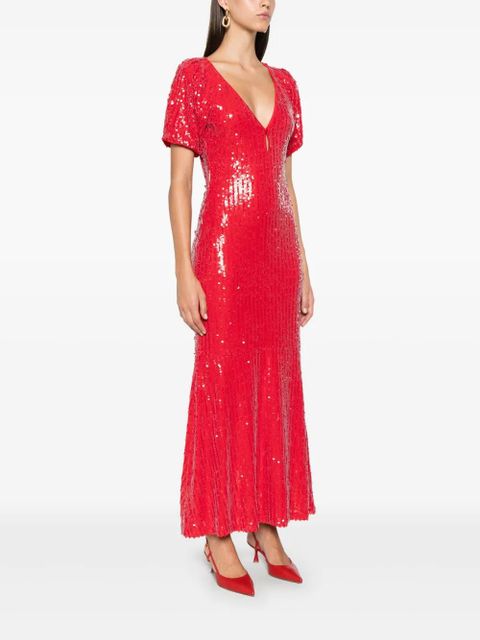ROTATE BIRGER CHRISTENSEN sequins V-neck midi dress - Red