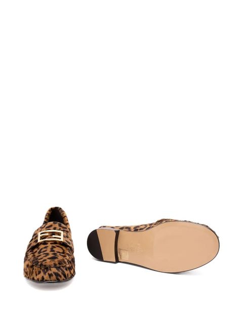 FENDI leopard-print logo-detail loafers - Brown