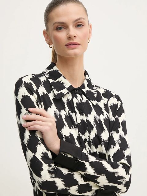 DIANE VON FURSTENBERG koszula damska kolor czarny regular z kołnierzykiem klasycznym DVFBL4S015