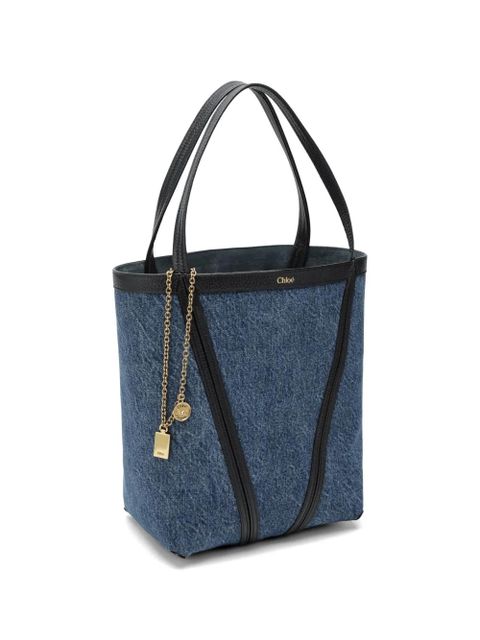 Chloé Spin leather-trim denim tote bag - Blue
