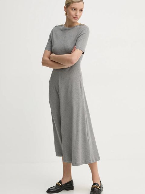 Tommy Hilfiger sukienka bawełniana kolor szary midi rozkloszowana WW0WW43838