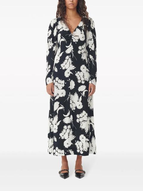GANNI floral-print long-sleeve midi dress - Black