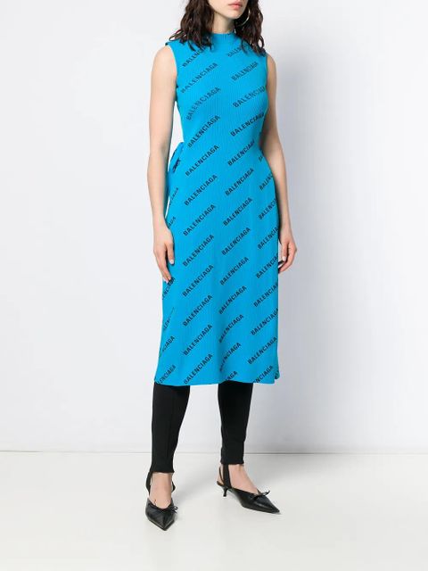 Balenciaga allover logo wrap dress - Blue