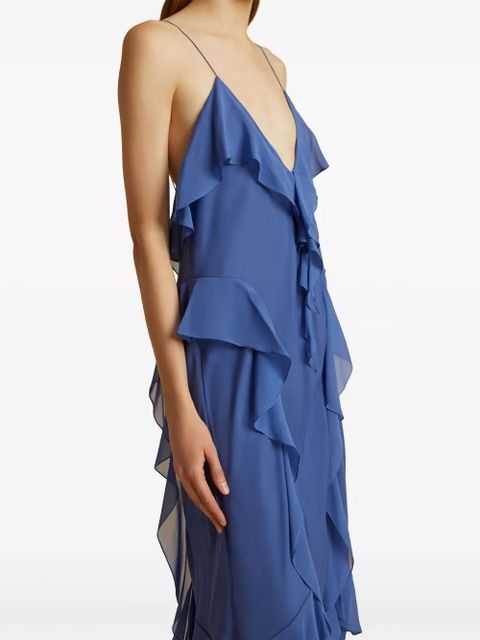 KHAITE The Pim ruffle-trim silk midi dress - Blue