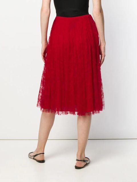 Valentino Garavani pleated chantilly lace skirt - Red