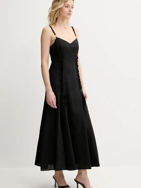 Twinset sukienka z domieszką lnu kolor czarny maxi rozkloszowana 251TT2070 - zdjęcie produktu nr 2