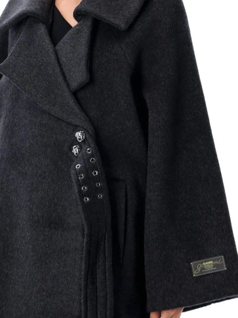 GANNI double-face wool lace-up coat - Black