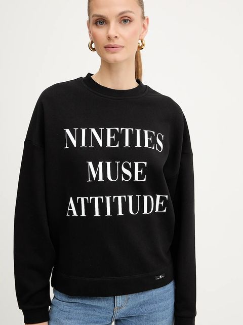 Elisabetta Franchi bluza bawełniana damska kolor czarny z nadrukiem MD01D56E2